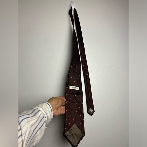 VTG Y2K Kalvin Klein Collection 100% Silk Brown Mens Boho Formal Work wear Tie - Picture 8 of 10